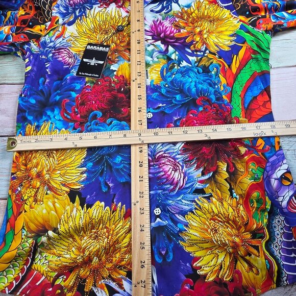 Barabas Mens Vibrant Dragon & Chrysanthemum Long Sleeve Shirt Small Rhinestones - Picture 8 of 10